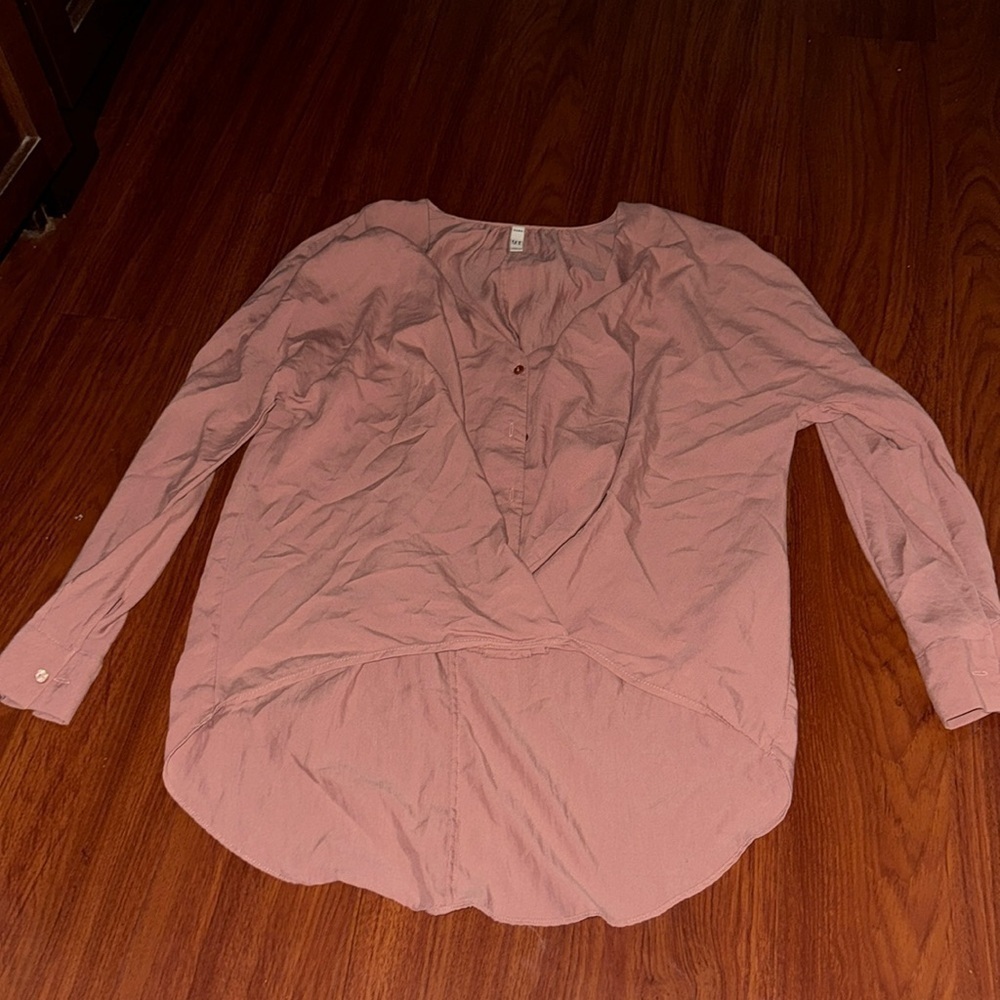 Zara TRF blouse Top Lyocell Mauve Dusty Pink Long Sleeve Popover Button Up XS - Picture 2 of 8